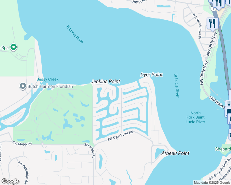 map of restaurants, bars, coffee shops, grocery stores, and more near 18-32 Sea Gate Harbor Road in Palm City