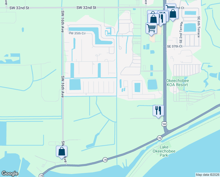 map of restaurants, bars, coffee shops, grocery stores, and more near 4351 Southwest 9th Way in Okeechobee