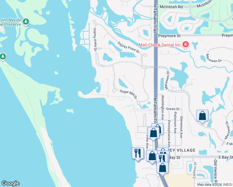 map of restaurants, bars, coffee shops, grocery stores, and more near 310 Banana Patch Court in Osprey