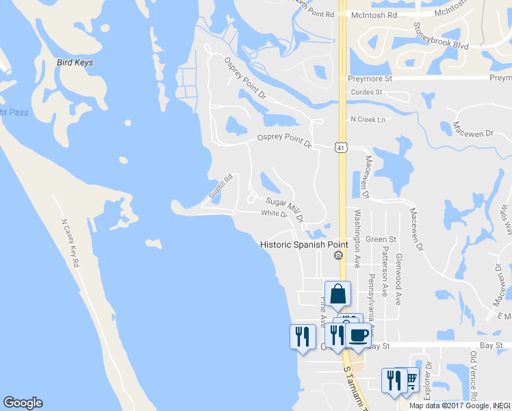 map of restaurants, bars, coffee shops, grocery stores, and more near 310 Banana Patch Court in Osprey