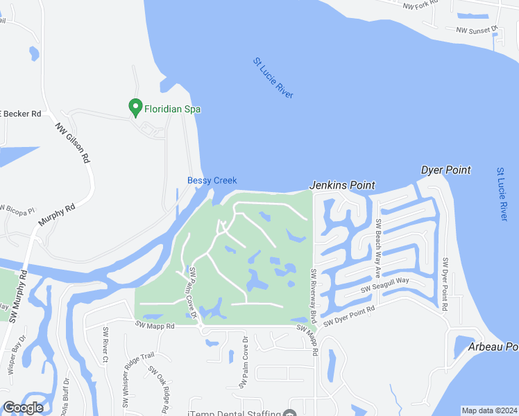 map of restaurants, bars, coffee shops, grocery stores, and more near 161 Southwest Palm Cove Drive in Palm City