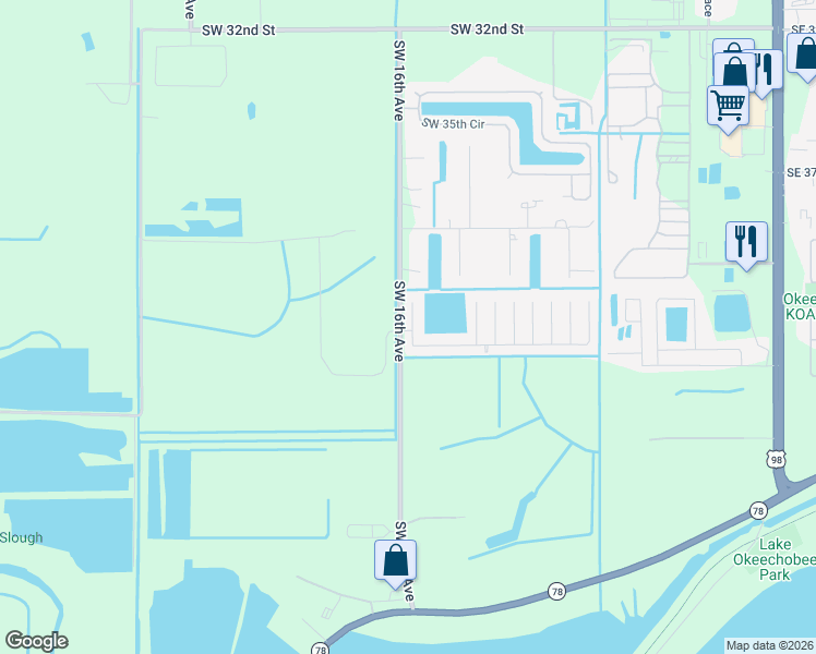 map of restaurants, bars, coffee shops, grocery stores, and more near 4350 Southwest 15th Way in Okeechobee