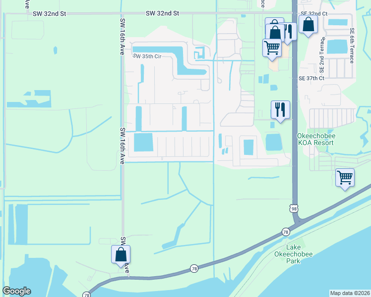 map of restaurants, bars, coffee shops, grocery stores, and more near 4350 Southwest 10th Way in Okeechobee