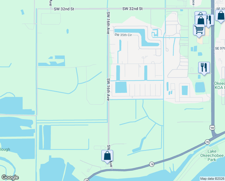 map of restaurants, bars, coffee shops, grocery stores, and more near 4350 Southwest 15th Way in Okeechobee