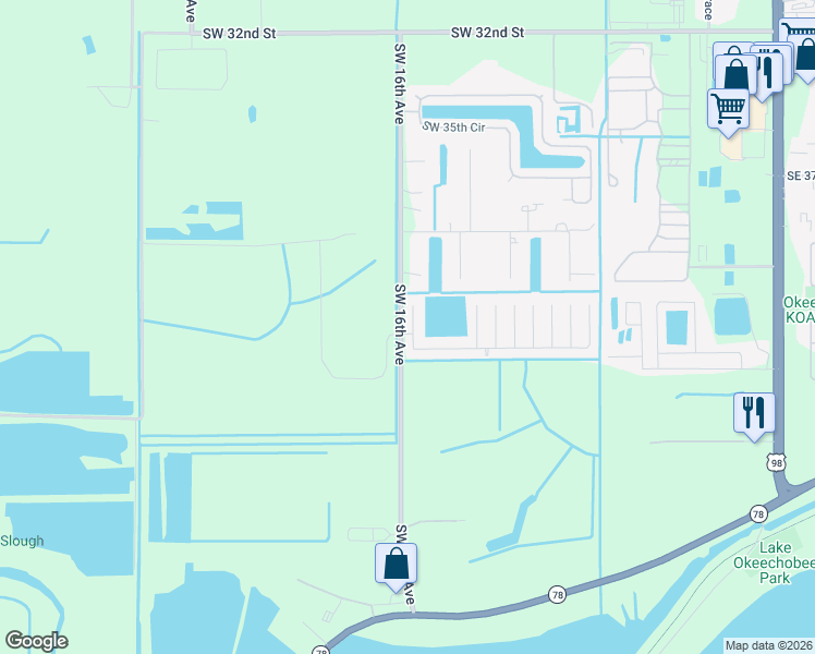 map of restaurants, bars, coffee shops, grocery stores, and more near 4350 Southwest 15th Way in Okeechobee