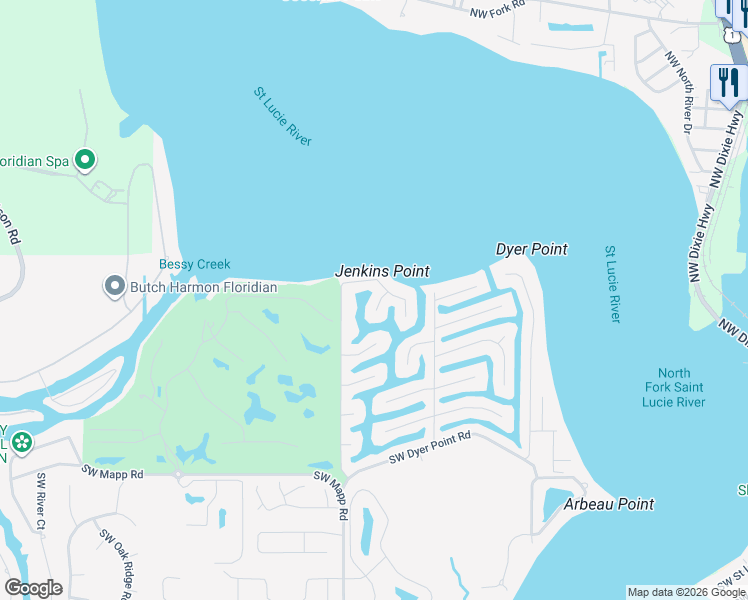 map of restaurants, bars, coffee shops, grocery stores, and more near 1777 Southwest Cabin Place in Palm City