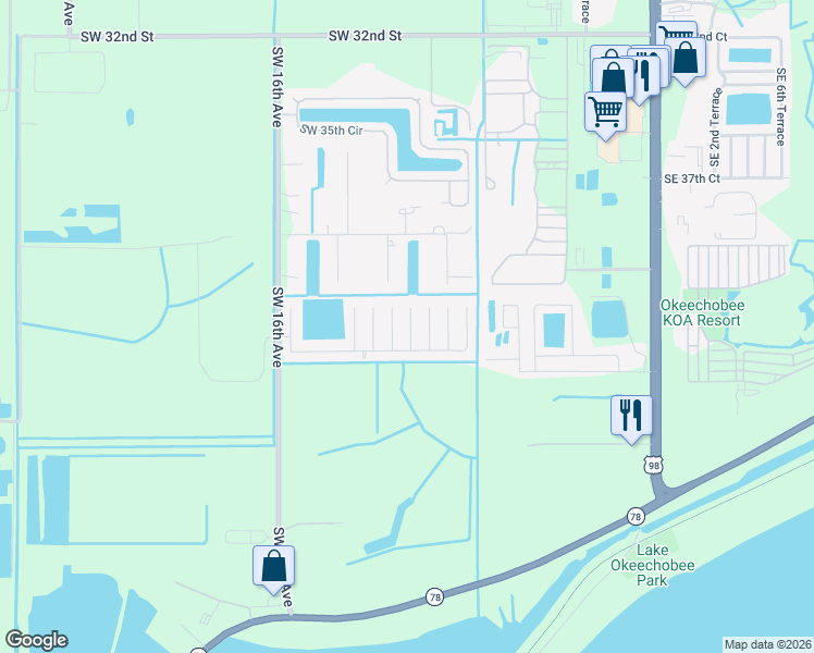map of restaurants, bars, coffee shops, grocery stores, and more near 4350 Southwest 10th Way in Okeechobee