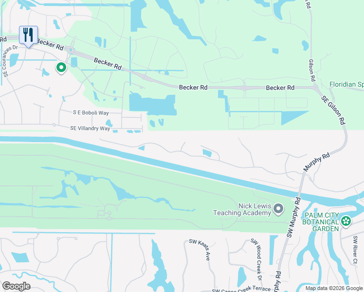 map of restaurants, bars, coffee shops, grocery stores, and more near 4020 Southwest Rivers End Way in Palm City