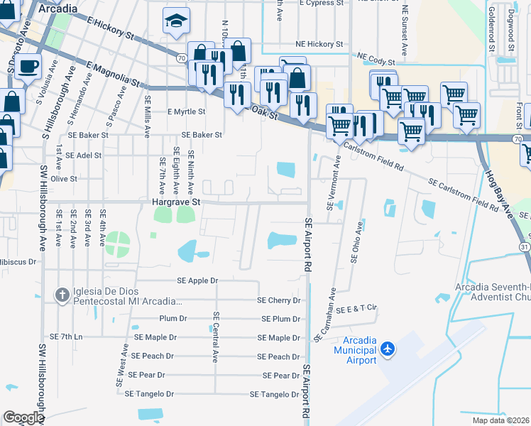 map of restaurants, bars, coffee shops, grocery stores, and more near 1766 Southeast Whispering Pine Drive in Arcadia
