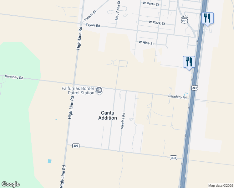 map of restaurants, bars, coffee shops, grocery stores, and more near 2313 County Road 302 in Falfurrias