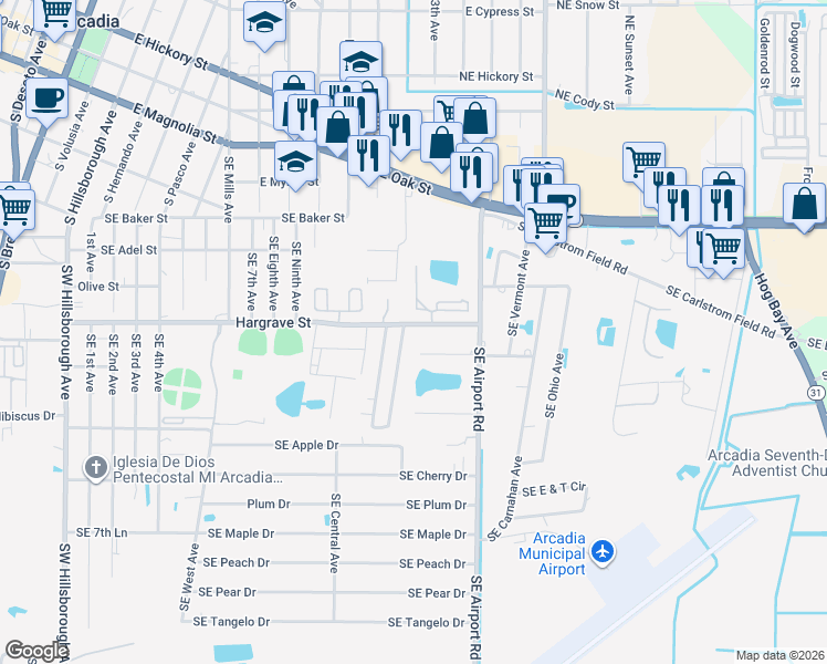 map of restaurants, bars, coffee shops, grocery stores, and more near 1766 Southeast Whispering Pine Drive in Arcadia