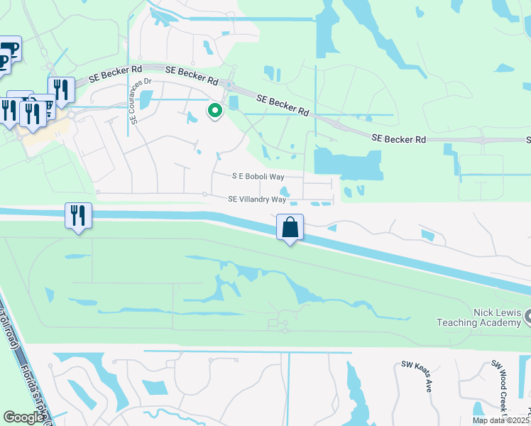map of restaurants, bars, coffee shops, grocery stores, and more near 4631 Southwest Rivers End Way in Palm City
