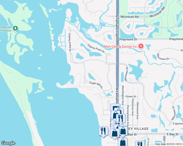 map of restaurants, bars, coffee shops, grocery stores, and more near 367 Sugar Mill Drive in Osprey