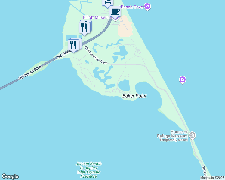 map of restaurants, bars, coffee shops, grocery stores, and more near 20 Northeast Plantation Road in Stuart