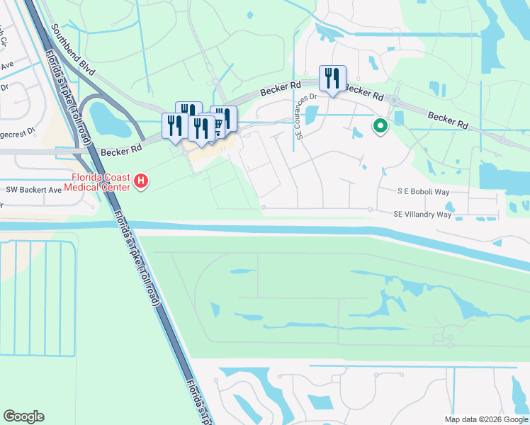 map of restaurants, bars, coffee shops, grocery stores, and more near 844 Southeast Villandry Way in Port St. Lucie