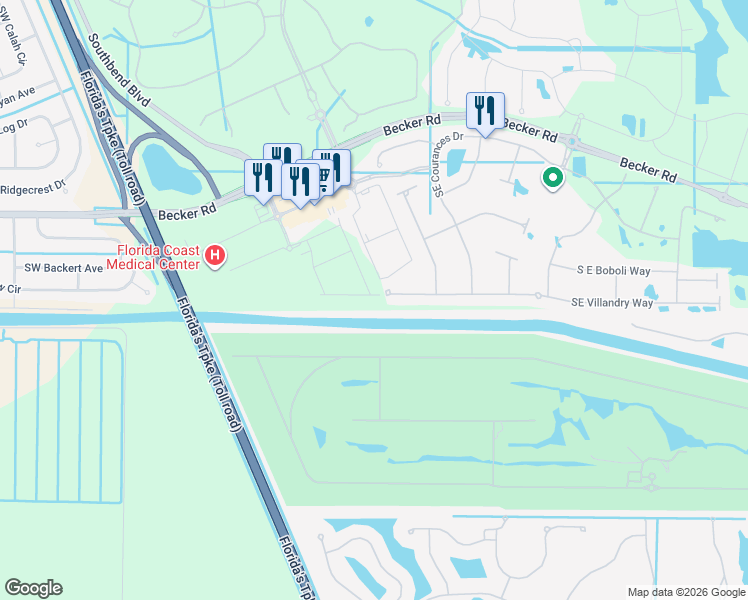 map of restaurants, bars, coffee shops, grocery stores, and more near 844 Southeast Villandry Way in Port St. Lucie