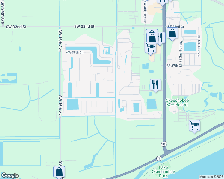 map of restaurants, bars, coffee shops, grocery stores, and more near 4030 Southwest 9th Way in Okeechobee