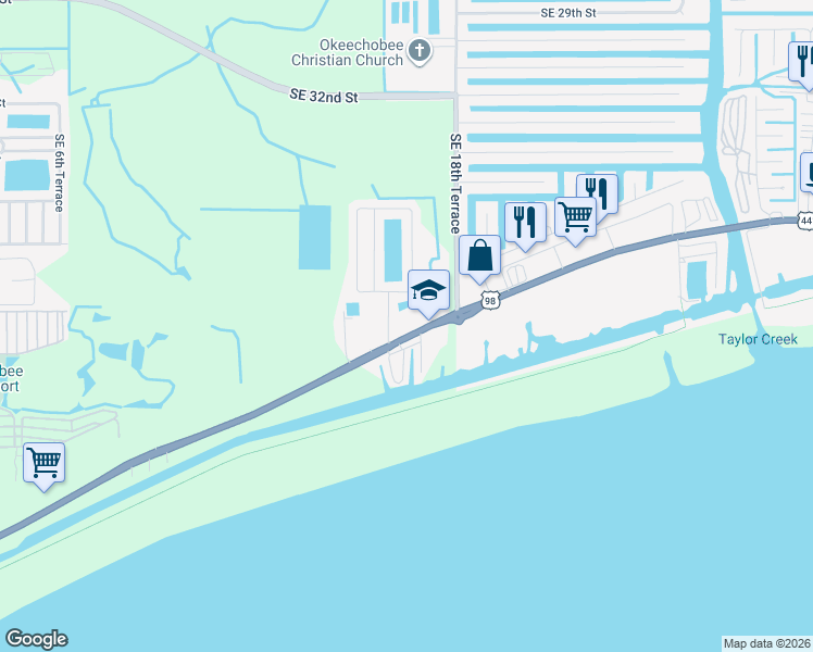 map of restaurants, bars, coffee shops, grocery stores, and more near 1601 Southeast 17th Way in Okeechobee