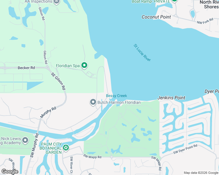 map of restaurants, bars, coffee shops, grocery stores, and more near 2830 Southwest Rivers End Way in Palm City