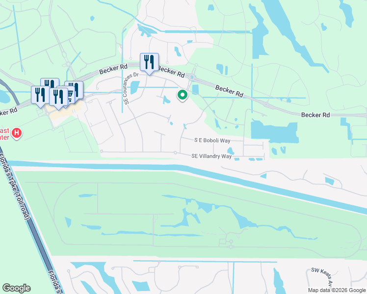 map of restaurants, bars, coffee shops, grocery stores, and more near 724 South East Boboli Way in Port St. Lucie