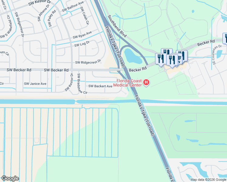 map of restaurants, bars, coffee shops, grocery stores, and more near 644 Southwest Backert Avenue in Port St. Lucie