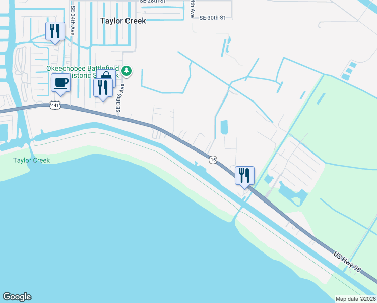 map of restaurants, bars, coffee shops, grocery stores, and more near 4390 U.S. 441 in Okeechobee