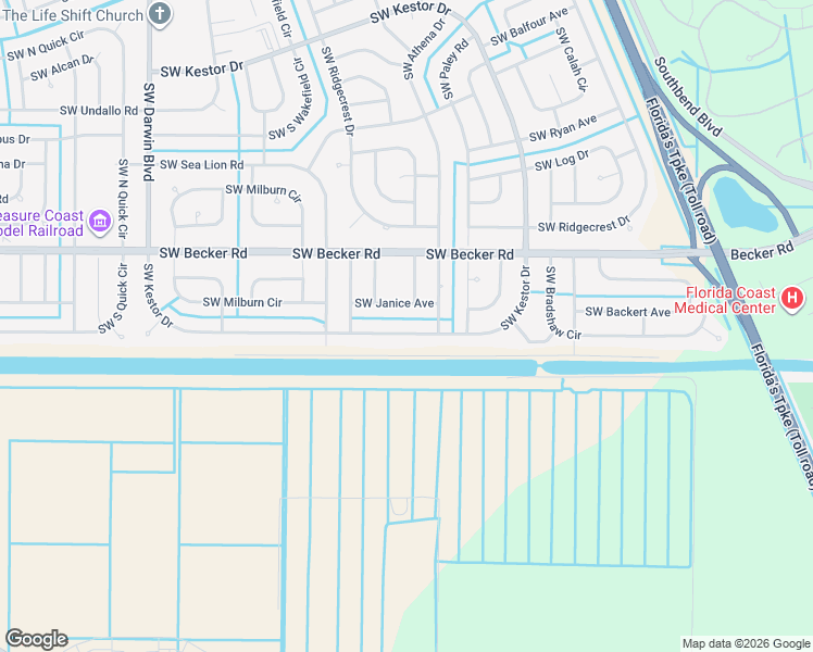 map of restaurants, bars, coffee shops, grocery stores, and more near 368 Southwest Kestor Drive in Port St. Lucie