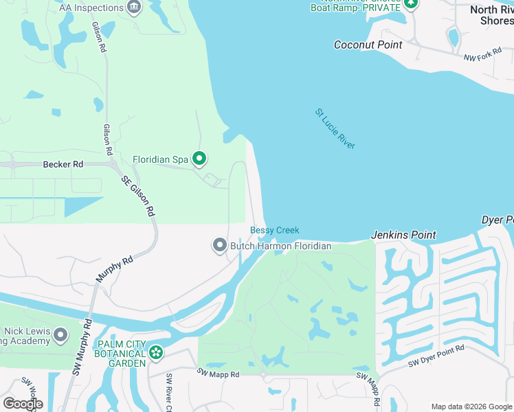 map of restaurants, bars, coffee shops, grocery stores, and more near 2830 Southwest Rivers End Way in Palm City
