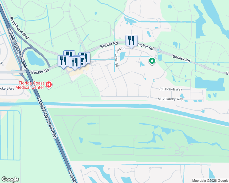 map of restaurants, bars, coffee shops, grocery stores, and more near 632 Southeast Monet Drive in Port St. Lucie