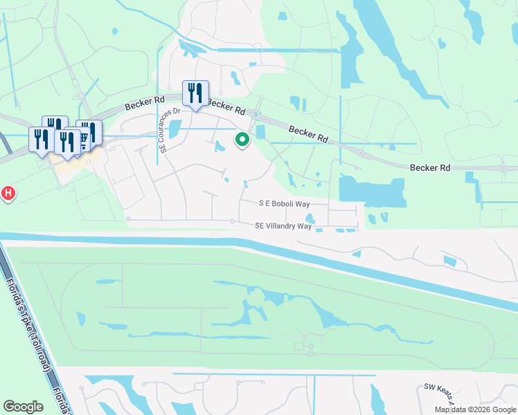 map of restaurants, bars, coffee shops, grocery stores, and more near 724 South East Boboli Way in Port St. Lucie