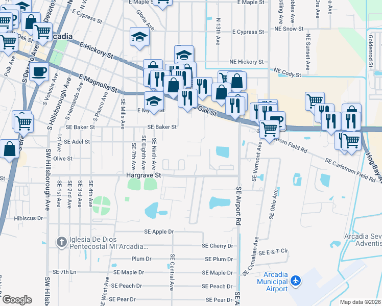 map of restaurants, bars, coffee shops, grocery stores, and more near 16S 12th Avenue in Arcadia