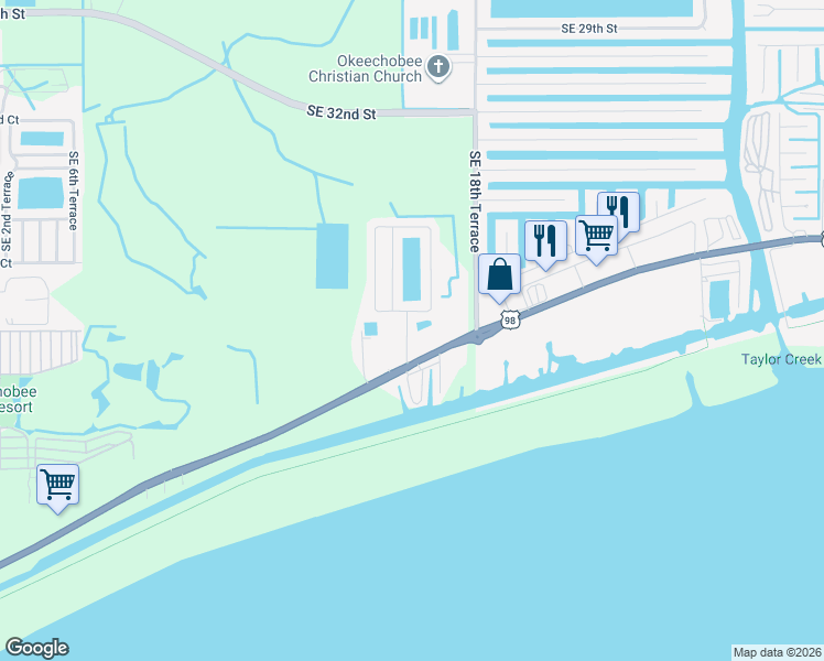 map of restaurants, bars, coffee shops, grocery stores, and more near 1601 Southeast 17th Way in Okeechobee
