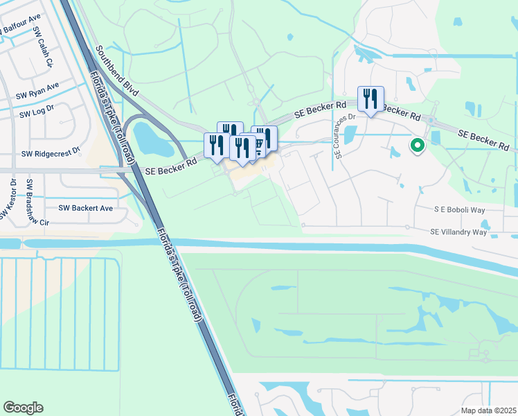 map of restaurants, bars, coffee shops, grocery stores, and more near Southeast Veranda Place in Port St. Lucie