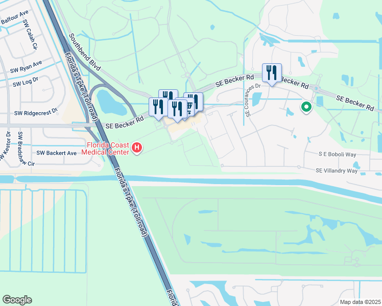 map of restaurants, bars, coffee shops, grocery stores, and more near Southeast Veranda Place in Port St. Lucie