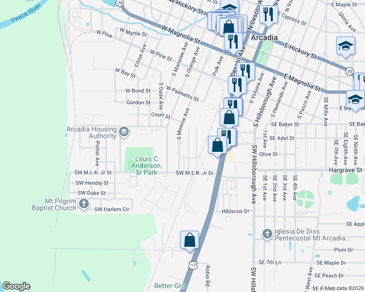 map of restaurants, bars, coffee shops, grocery stores, and more near 815 South Monroe Avenue in Arcadia