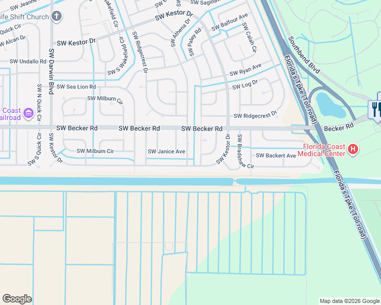 map of restaurants, bars, coffee shops, grocery stores, and more near 358 Southwest Kestor Drive in Port St. Lucie