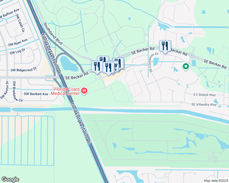 map of restaurants, bars, coffee shops, grocery stores, and more near Southeast Veranda Place in Port St. Lucie