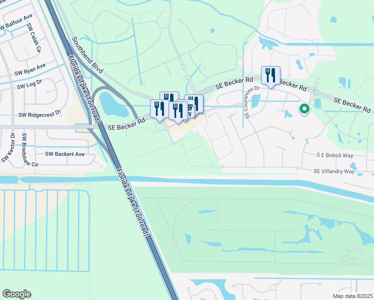 map of restaurants, bars, coffee shops, grocery stores, and more near Southeast Veranda Place in Port St. Lucie