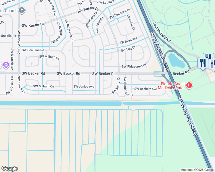 map of restaurants, bars, coffee shops, grocery stores, and more near 4686 Southwest Nackman Terrace in Port St. Lucie