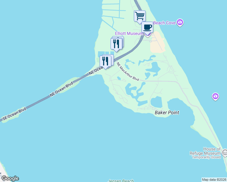 map of restaurants, bars, coffee shops, grocery stores, and more near 267 Northeast Edgewater Drive in Stuart