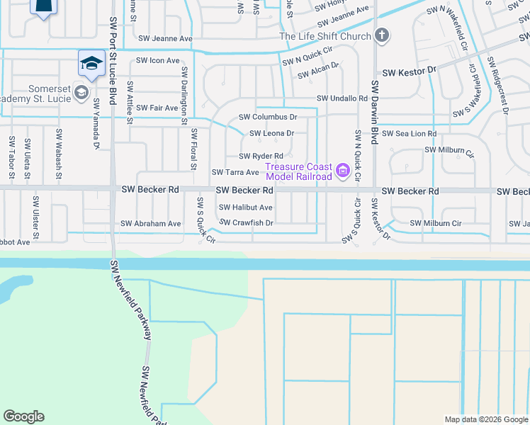 map of restaurants, bars, coffee shops, grocery stores, and more near 444 Southwest Halibut Avenue in Port St. Lucie