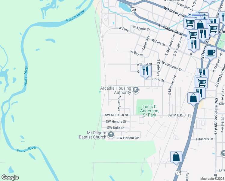 map of restaurants, bars, coffee shops, grocery stores, and more near 102 Washington Avenue in Arcadia