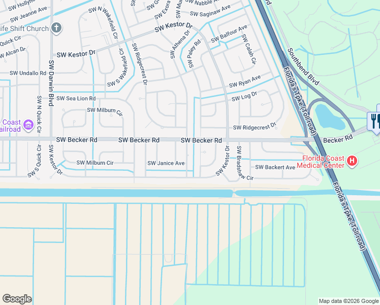 map of restaurants, bars, coffee shops, grocery stores, and more near 4631 Southwest Athena Drive in Port St. Lucie