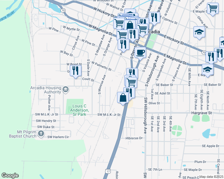 map of restaurants, bars, coffee shops, grocery stores, and more near 82 Park Place in Arcadia