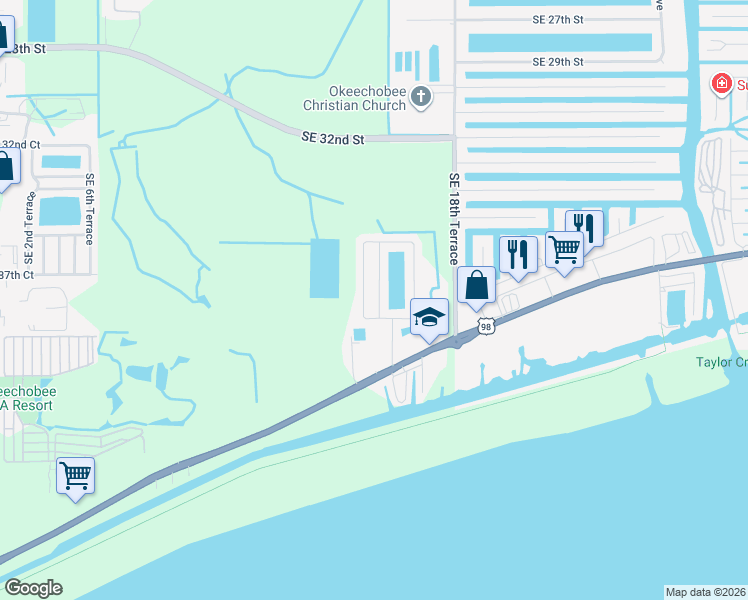 map of restaurants, bars, coffee shops, grocery stores, and more near 1601 U.S. 441 in Okeechobee