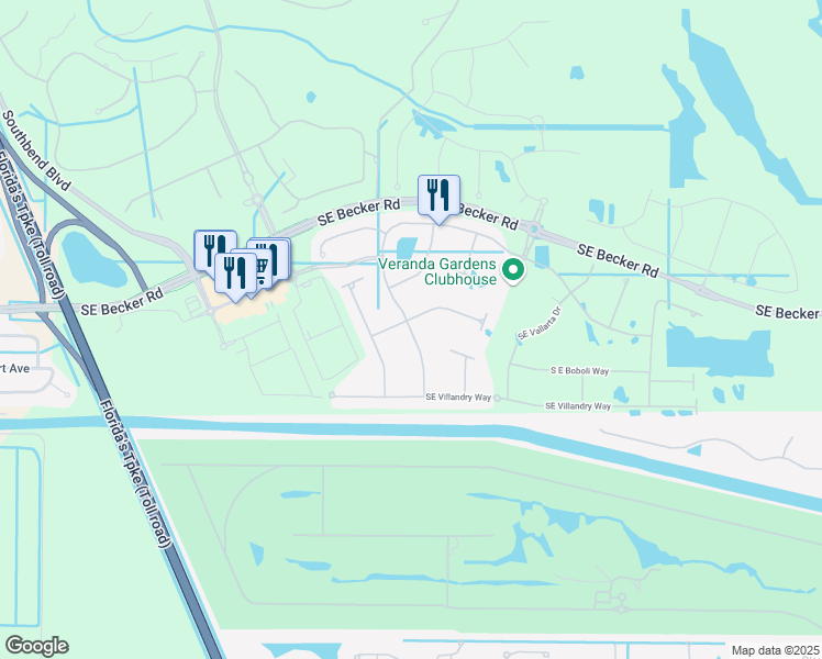 map of restaurants, bars, coffee shops, grocery stores, and more near Southeast Courances Drive in Port St. Lucie