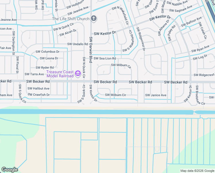 map of restaurants, bars, coffee shops, grocery stores, and more near 151 Southwest Ladybug Drive in Port St. Lucie