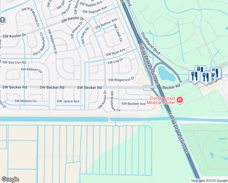 map of restaurants, bars, coffee shops, grocery stores, and more near 417 Southwest Bradshaw Circle in Port St. Lucie