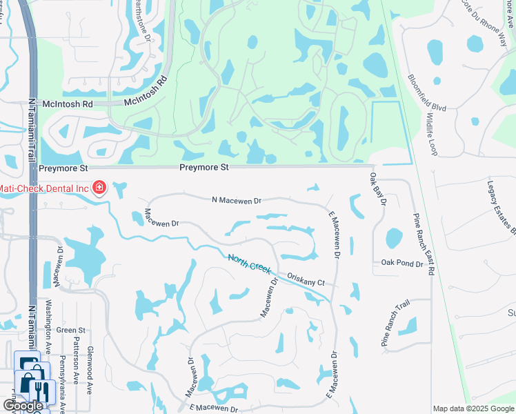map of restaurants, bars, coffee shops, grocery stores, and more near 621 North Macewen Drive in Osprey