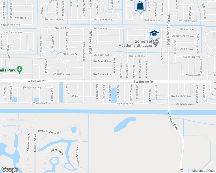 map of restaurants, bars, coffee shops, grocery stores, and more near 4618 Southwest Quezon Street in Port Saint Lucie